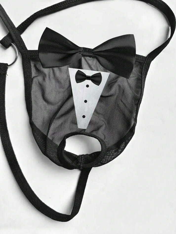Midnight Tuxedo Open-Pouch Thong